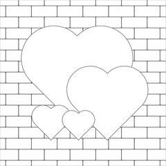 Big heart. White hearts on a brick wall. Love card. Vector. Illustration, coloring, puzzle, jigsaw, background wall, wall