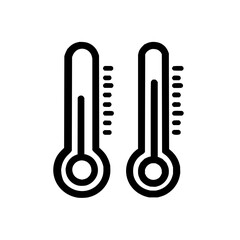 Two black outline thermometers with bulb and scale indicating temperature levels on a white background