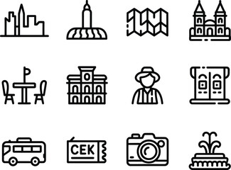 Outline Icons of Tourist Attractions and Services