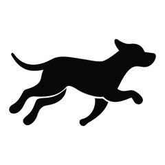 Black silhouette of a dog running with its legs in motion isolated on white background