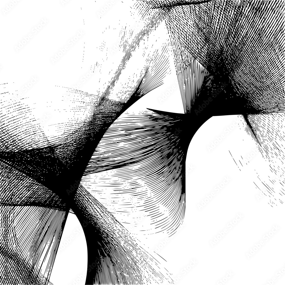 Poster abstract tech lines converging and diverging in a complex network pattern on a white background offi