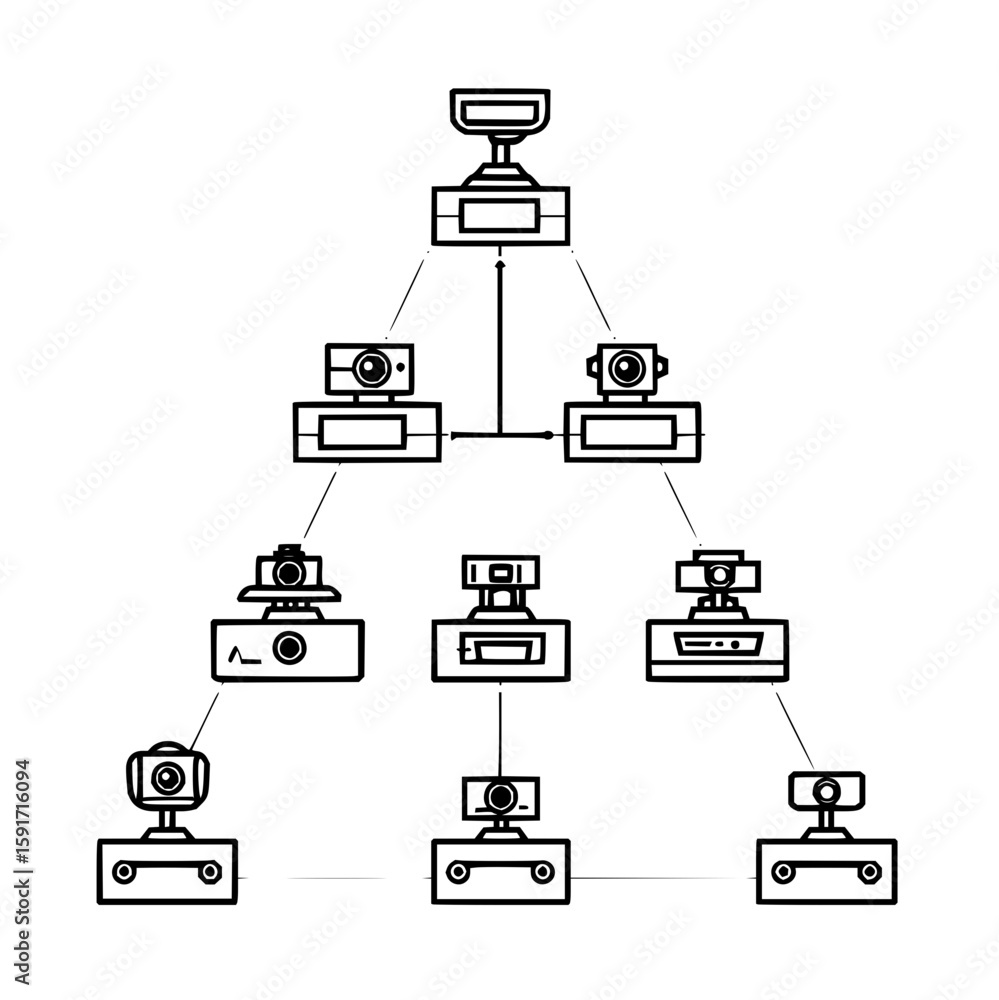 Aufkleber hierarchical diagram of webcams showing a network structure with connections and a top level award o