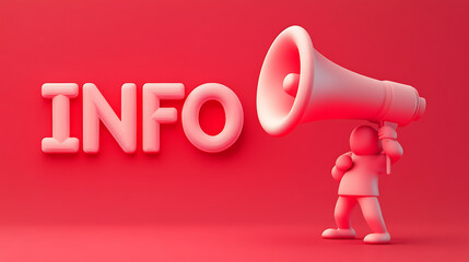 Info text with figure holding megaphone on a red background for announcement and communication concept
