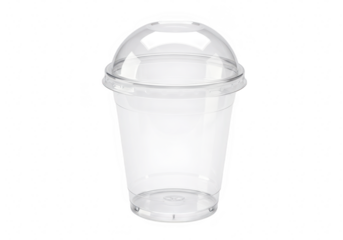 A clear plastic cup with a dome lid isolated on a transparent background