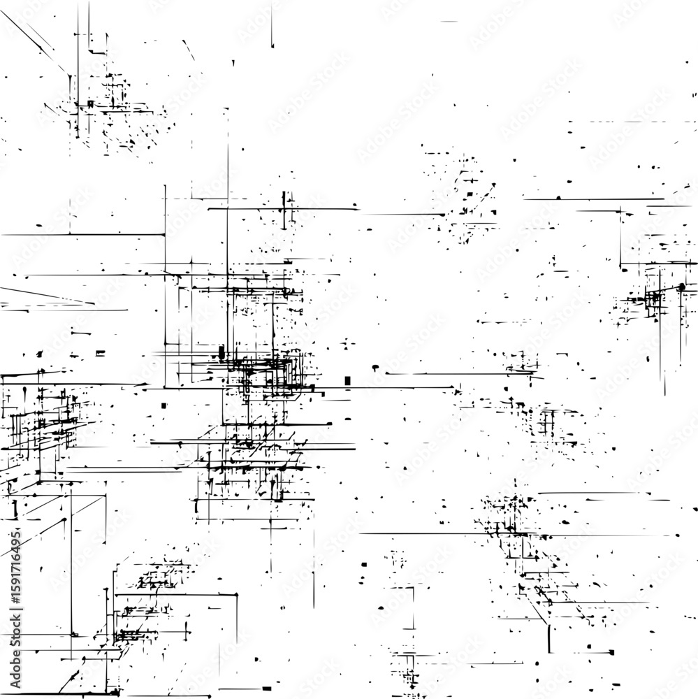 Poster abstract representation of a complex network with interconnected lines and scattered data points off