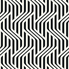 Obraz premium Vector seamless pattern. Endless, stylish, tileable design. Rippled, monochrome, geometric background. Linear, weaved grid. Bold, interlaced swatch. Can be used as a swatch for Illustrator.