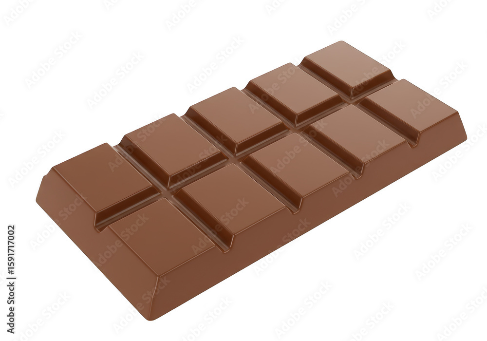 Poster a segmented bar of milk chocolate, presented in a clean, isolated view on a transparent background