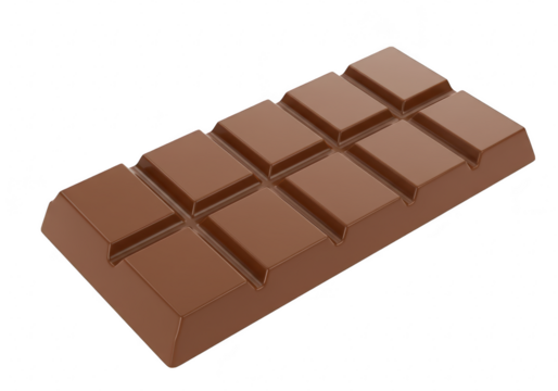 A segmented bar of milk chocolate, presented in a clean, isolated view on a transparent background
