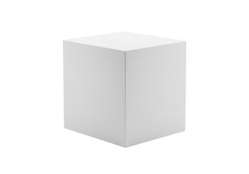A perfect white cube shape, isolated on a plain transparent background