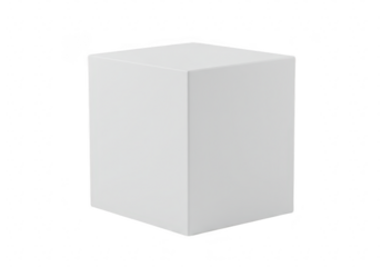 A perfect white cube isolated on a clean transparent background, showcasing its geometric form