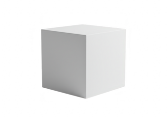 A perfect white cube isolated on a clean transparent background, showcasing its geometric form
