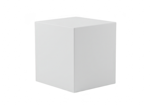 A perfect white cube isolated on a clean transparent background, showcasing its geometric form