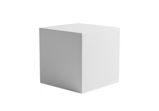 A perfect white cube isolated on a clean transparent background, showcasing its geometric form
