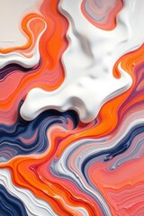Fototapeta premium Vibrant abstract artwork showcasing flowing colors in orange, white, and blue patterns