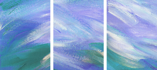 Three minimalist artist-made paintings.Versatile artistic image for creative design projects: posters, banners, websites, covers, cards, magazines, prints and wallpapers. Modern art.