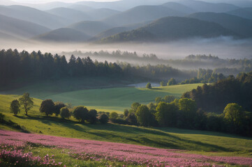 Spring flowers in across open pasture