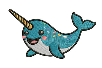 Adorable blue narwhal with colorful sprinkles whale