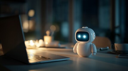 Small robot on a desk at night