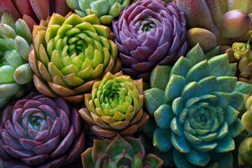 Fototapeta premium A captivating display of colorful succulents, showcasing their intricate details and textures.