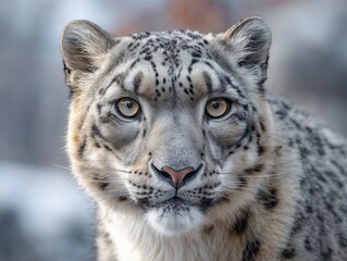 Obraz premium A regal snow leopard, its piercing blue eyes glowing against the frosty wilderness
