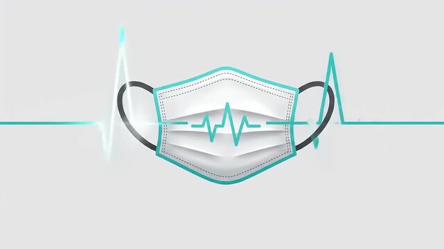 Medical face mask with heartbeat line design on a neutral background, symbolizing health awareness
