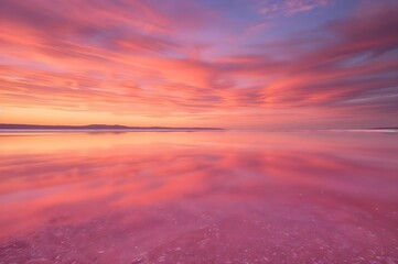 Spectacular Sunset Reflections: A tranquil landscape showcasing a breathtaking sunset, where the sky's vibrant colors mirror in the still water, creating a mesmerizing spectacle of natural beauty.