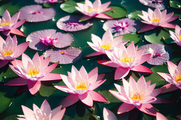 Summer ocean in among water lilies