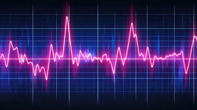 Neon pink waveform on a dark blue grid - Powered by Adobe