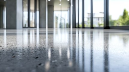 Polished concrete floor reflecting a modern open-plan interior