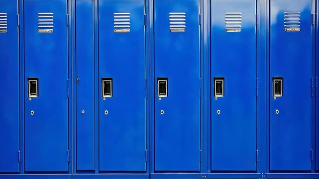Row of bright blue school lockers