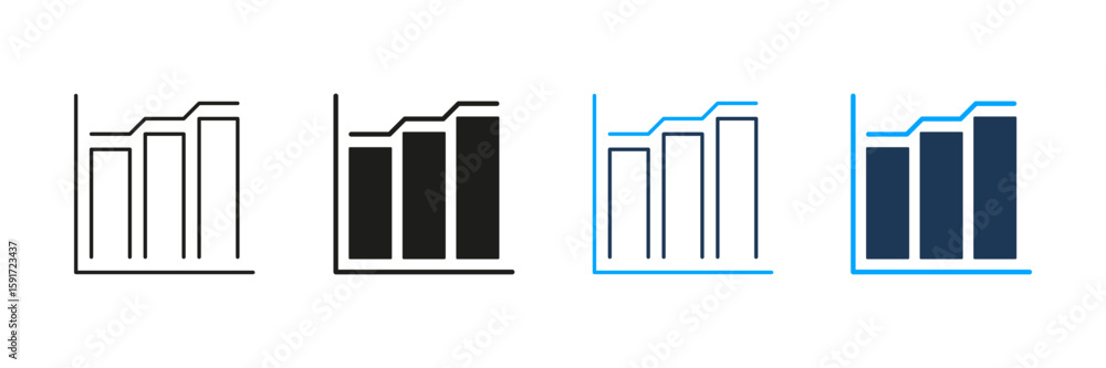 Poster bar chart with line graph line and solid icon set. data analysis, financial growth, and business per
