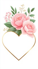 Romantic Floral Heart Frame with Pastel Pink Roses &ndash; Blank Center for Text