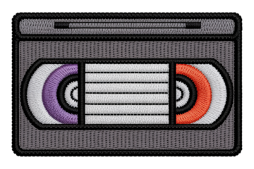 Cassette tape with purple and orange reels retro vintage