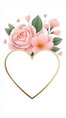 Romantic Floral Heart Frame with Pastel Pink Roses &ndash; Blank Center for Text