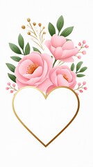 Romantic Floral Heart Frame with Pastel Pink Roses &ndash; Blank Center for Text