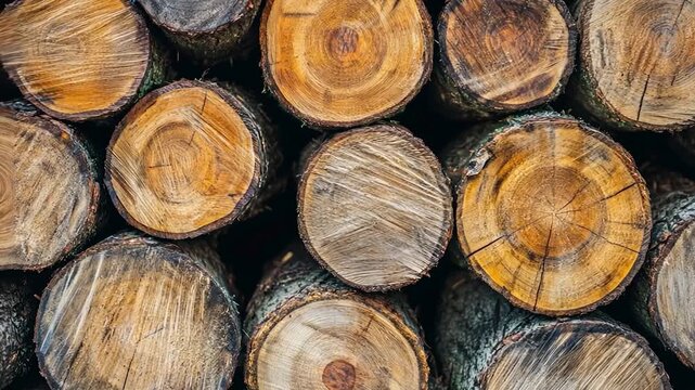 Close-up of stacked tree trunks
