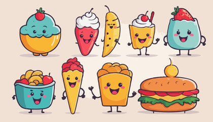 Cheerful Food Mascots: Vibrant Cartoon Characters for Digital Content