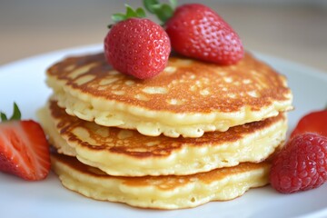 Stack of Fluffy Golden Pancakes with Powdered Sugar