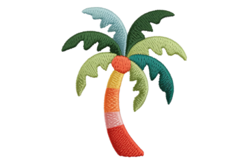 Colorful embroidered palm tree with green leaves embroidery