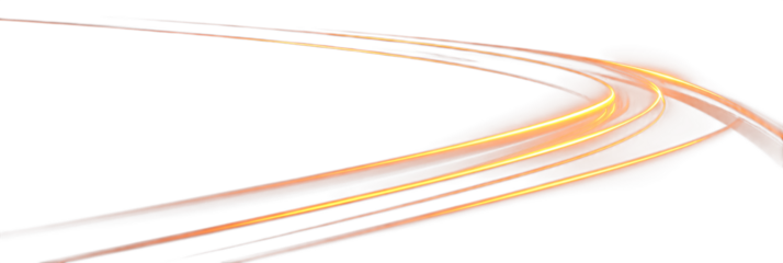 Glowing orange light lines are isolated, with a glow effect. Shiny curved lines in the shape of an arrow are a design element. Light trails.