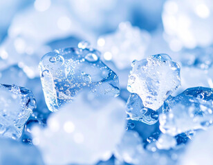 Macro Ice Surface Cracks, Bubbles, and Natural Light on Frozen Water