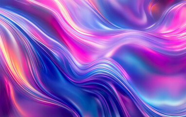 Iridescent liquid swirls background in purple and pink color. Holographic texture wallpaper for header or banner website.