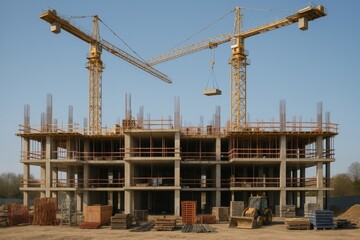 Realistic Construction Site with Crane and Building Framework
