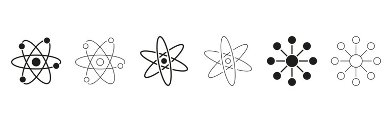 Atomic Structure Line And Solid Icon Set. Science, Chemistry, And Physics Symbol Collection. Atom Models And Molecular Structures. Isolated Vector Illustration