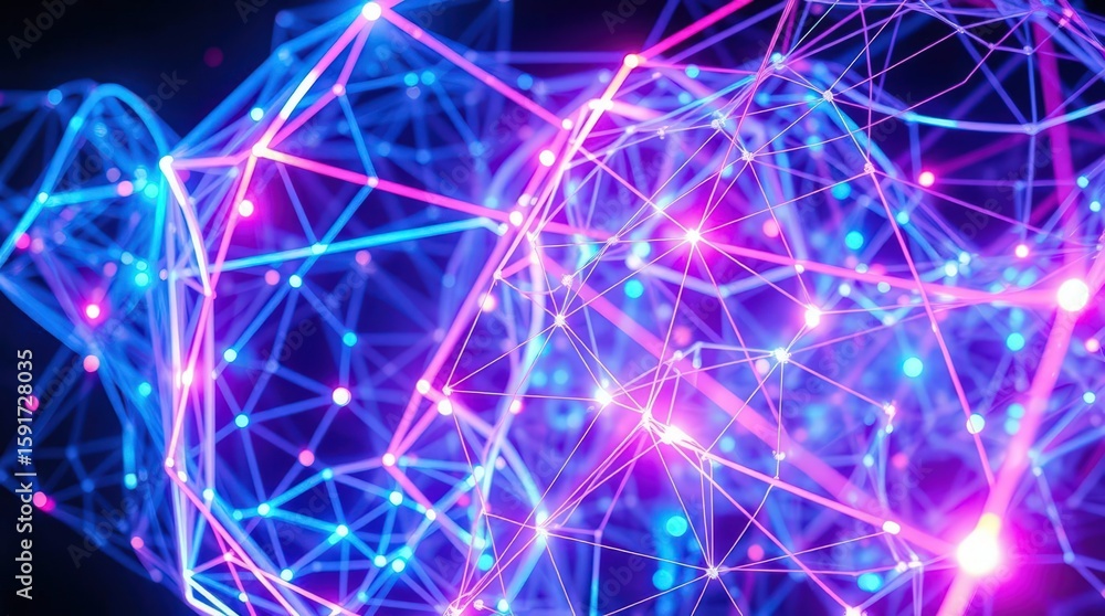 Fototapete vibrant network of connected points and lines showcasing abstract digital art in a futuristic style