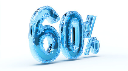 A close up of the sixty percent symbol made of ice on a white background in a studio shot