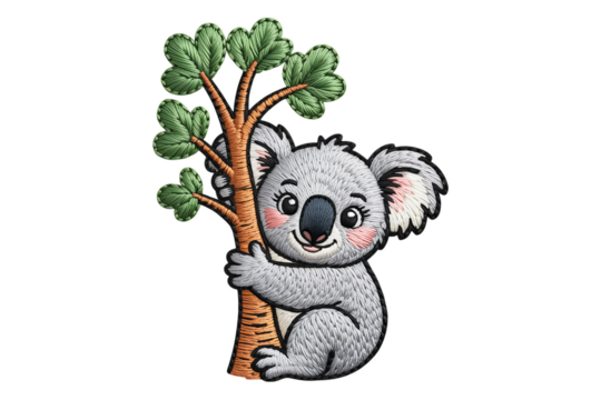 Cute koala hugging tree animal