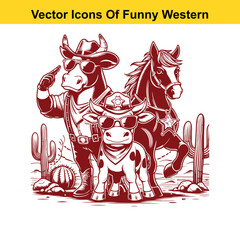 Cowboy with Two Rearing Horses – Western Line Art Vector