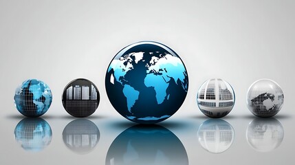 World Globe Sphere Arrangement Reflecting Modern Global Business and Technology