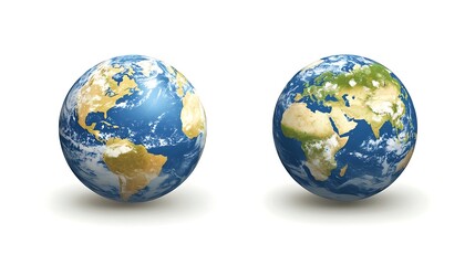 Two Earth Globe Models Showing Different Continents Isolated on White